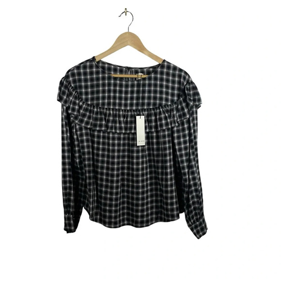 NWT La Vie Rebecca Taylor Plaid Ruffle Blouse in Black/White Size M - Picture 6 of 14